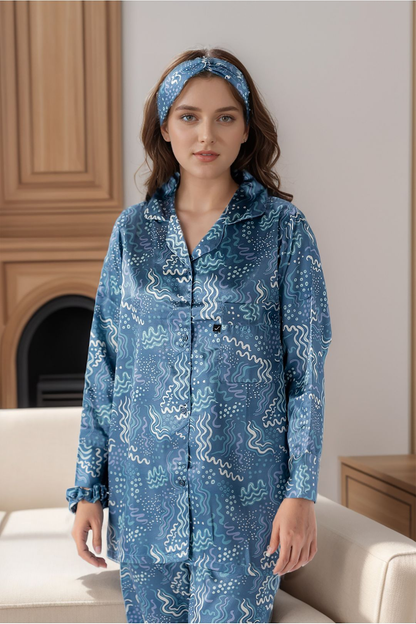 pure night bliss & casual daily wear women's printed silky finish night wear pajama set