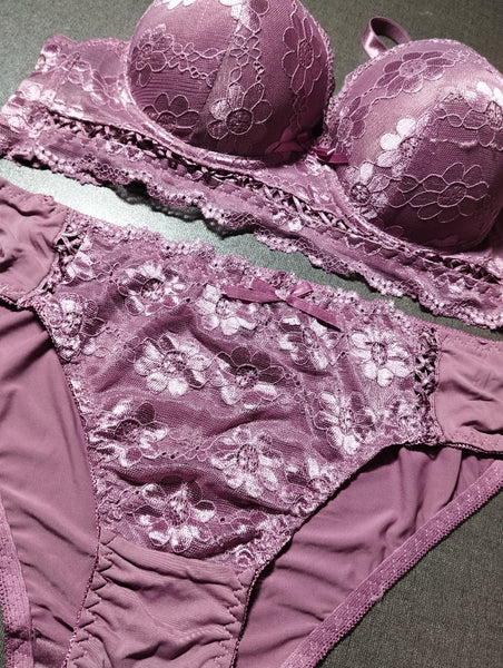 Bridal Purple Pushup Lace Bra & Panty Set – Silk & Satin Collection