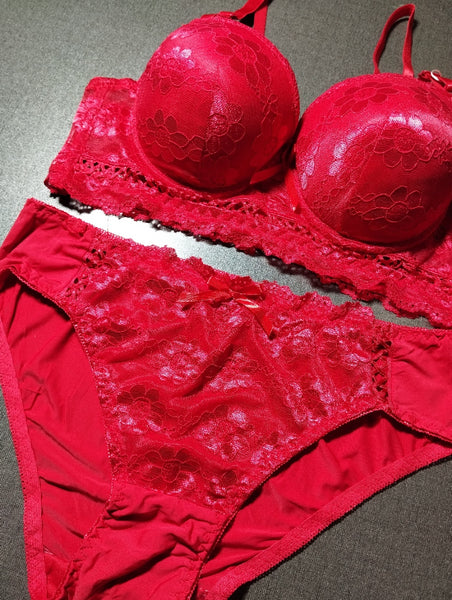 Bridal Red Pushup Lace Bra & Panty Set – Silk & Satin Collection