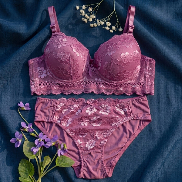 Bridal Purple Pushup Lace Bra & Panty Set – Silk & Satin Collection