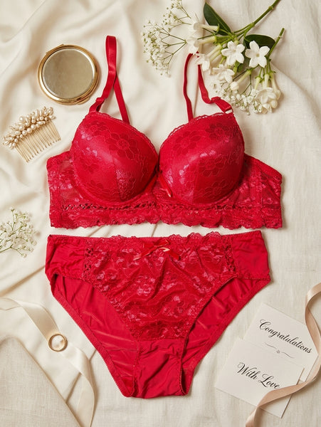Bridal Red Pushup Lace Bra & Panty Set – Silk & Satin Collection