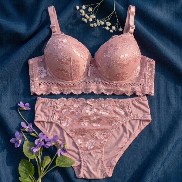 Bridal Pink Pushup Lace Bra & Panty Set – Silk & Satin Collection