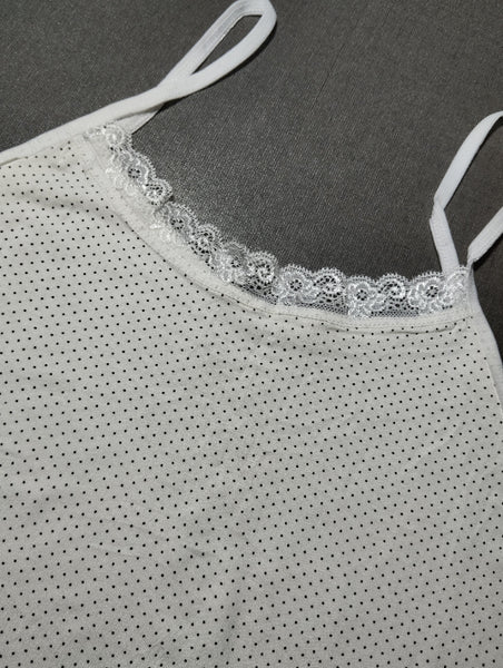 Women’s White Lace Trim Polka Dot Camisole